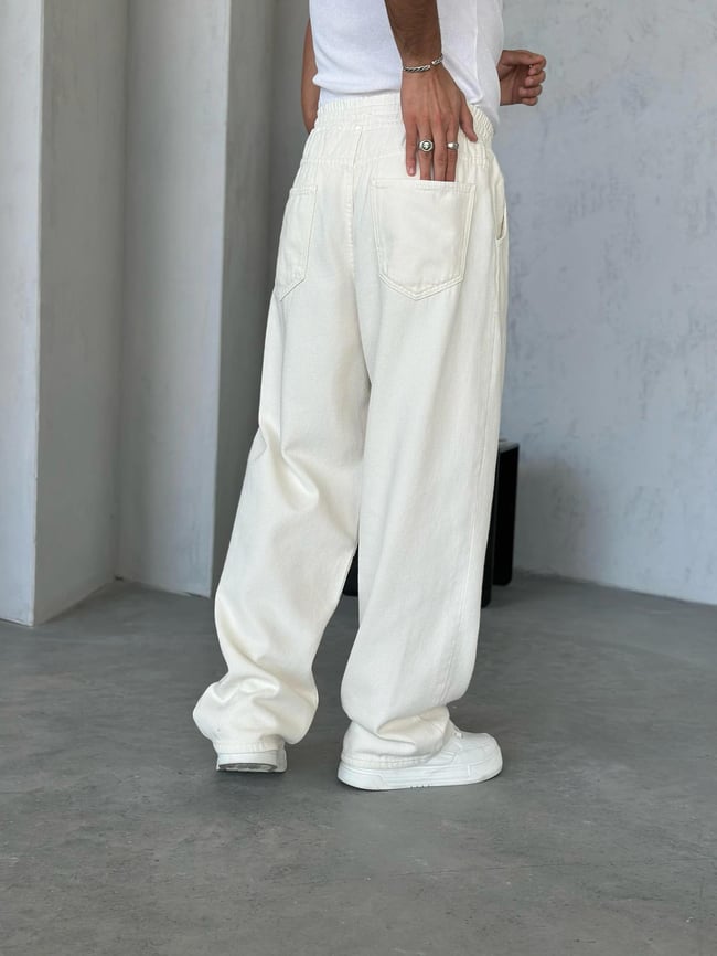Dokulu Gabardin Baggy Pantolon Krem  W