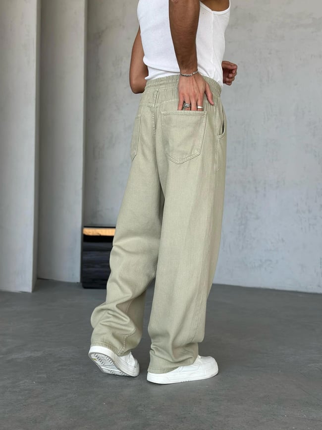 Dokulu Gabardin Baggy Pantolon Mint Yeşili W
