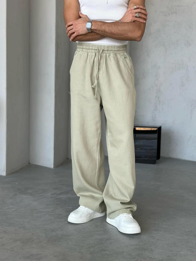 Dokulu Gabardin Baggy Pantolon Mint Yeşili W