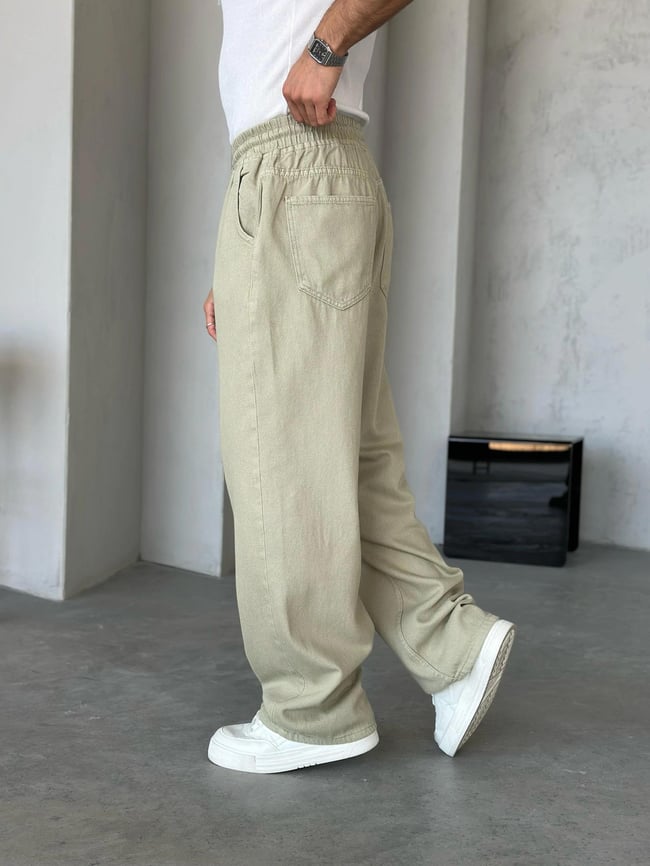 Dokulu Gabardin Baggy Pantolon Mint Yeşili W