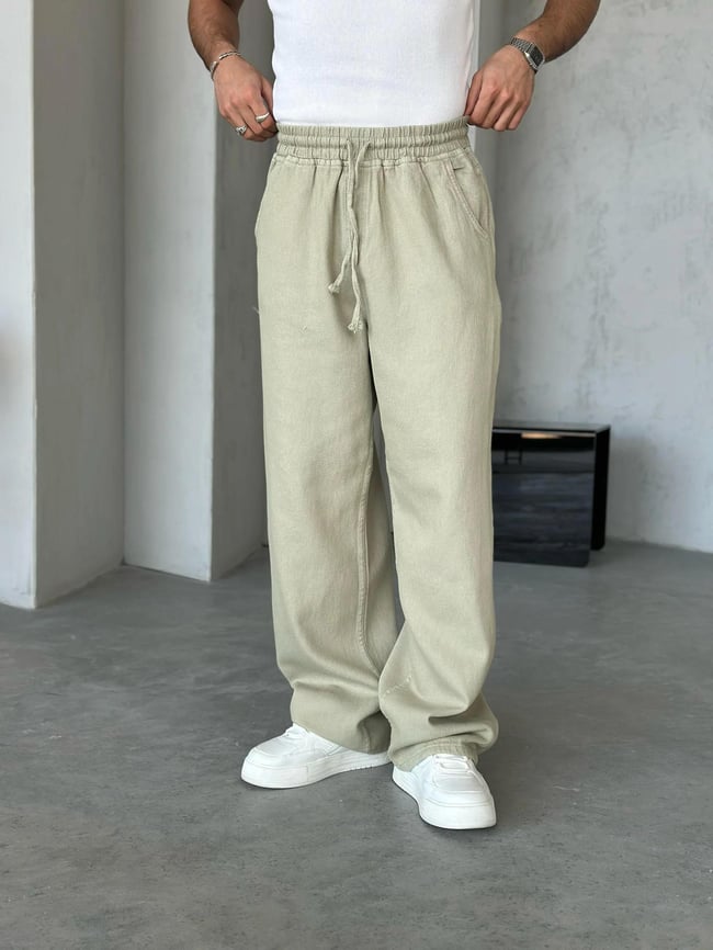 Dokulu Gabardin Baggy Pantolon Mint Yeşili W