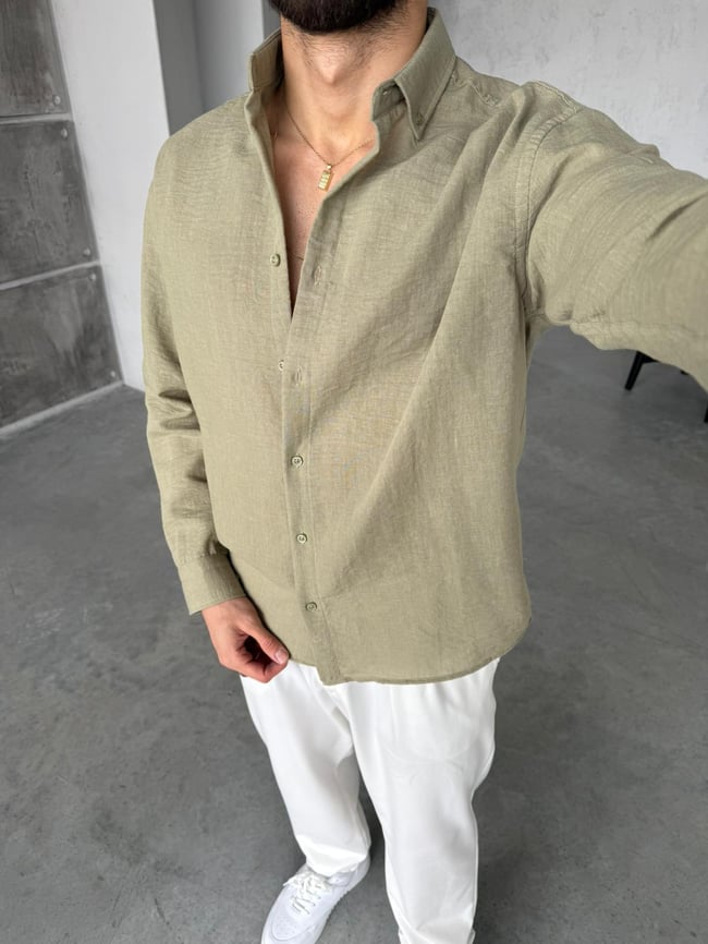 Dokulu Oversize Gömlek K - Yeşil