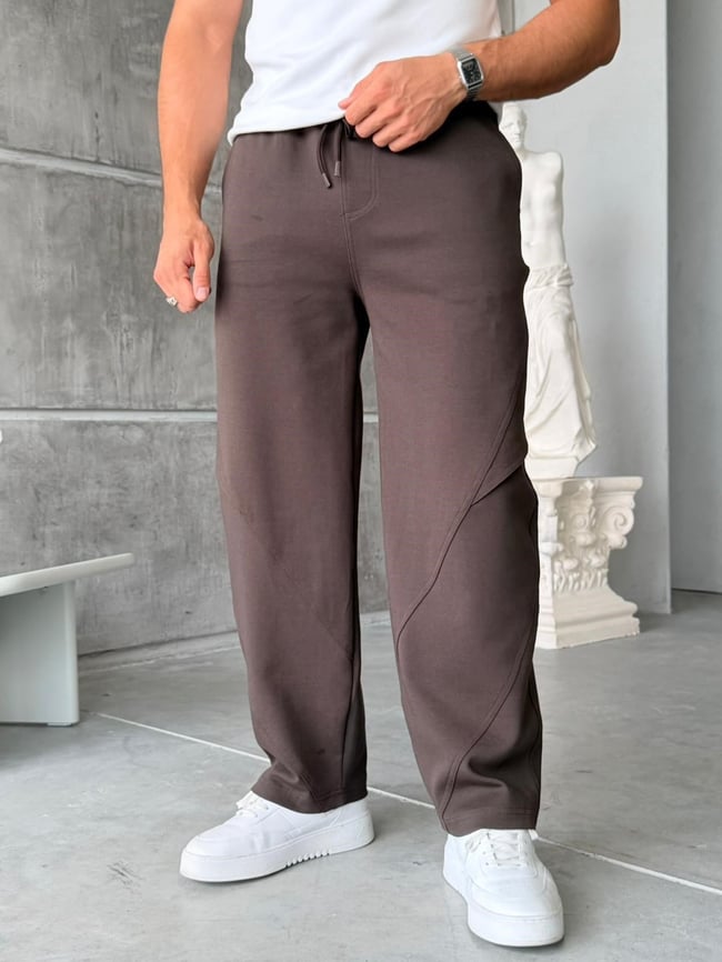 DUBBLE FACE KUMAŞ BAGGY EŞOFMAN - KAHVE 