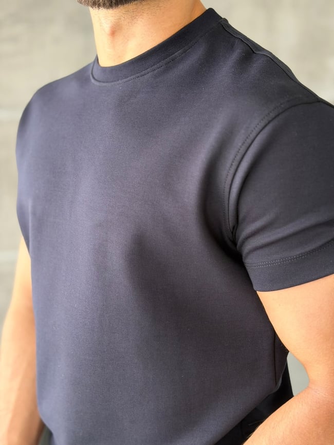 Dubble Face Kumaş Basıc T-shirt Lacivert