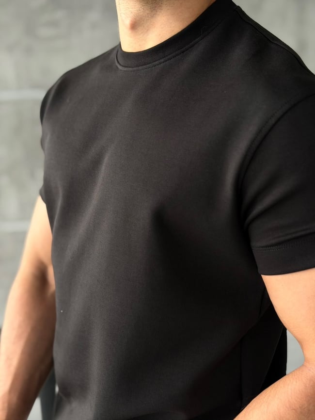 Dubble Face Kumaş Basıc T-shirt Siyah