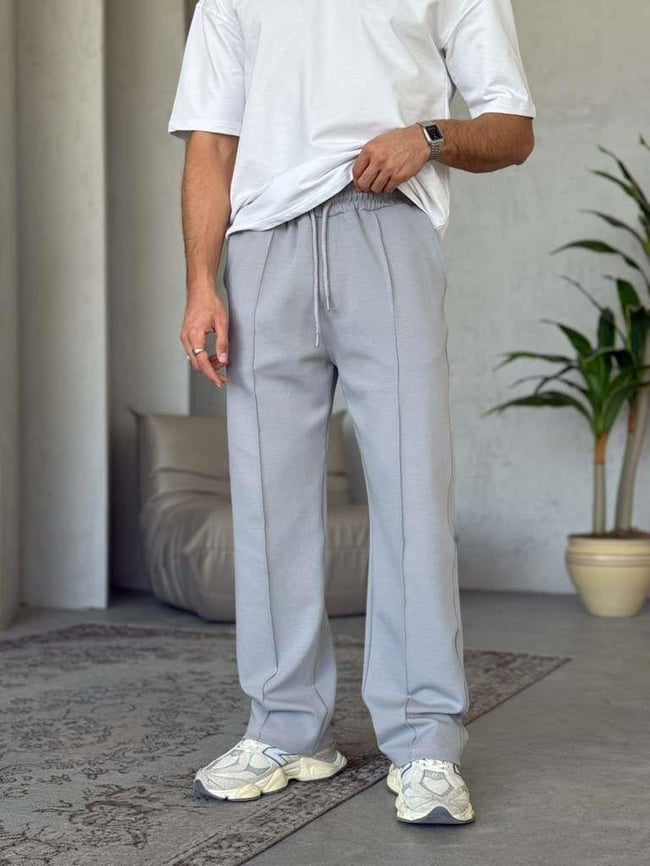 DUBBLE FACE KUMAŞ ÇİMALI JOGGER PANTOLON - Gri