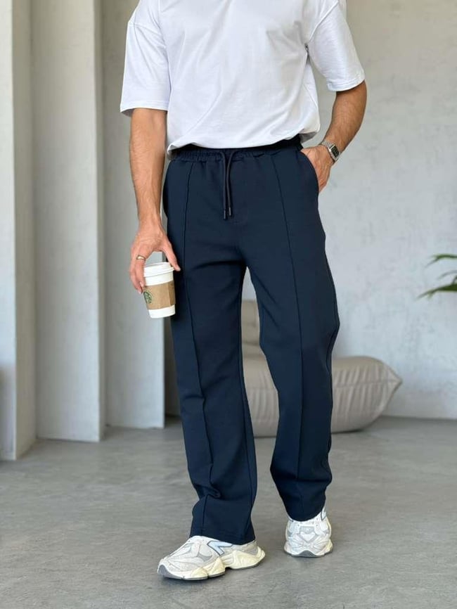 DUBBLE FACE KUMAŞ ÇİMALI JOGGER PANTOLON - Lacivert