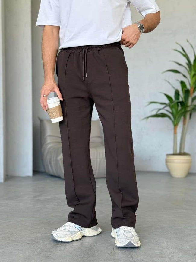 DUBBLE FACE KUMAŞ ÇİMALI JOGGER PANTOLON - Kahverengi
