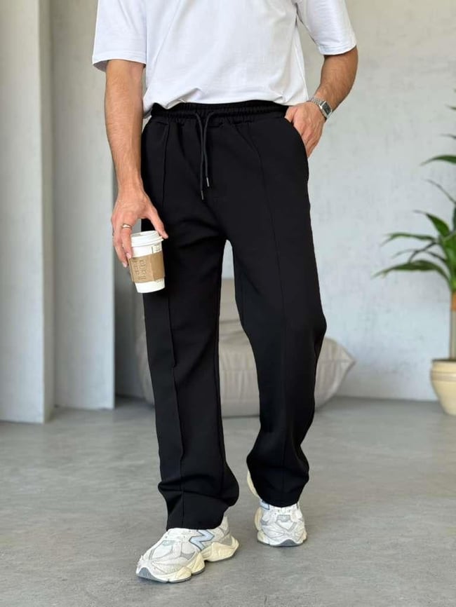 DUBBLE FACE KUMAŞ ÇİMALI JOGGER PANTOLON - Siyah