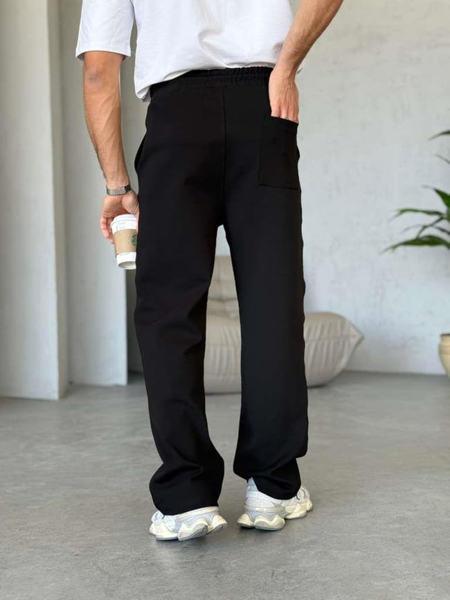 DUBBLE FACE KUMAŞ ÇİMALI JOGGER PANTOLON - Siyah