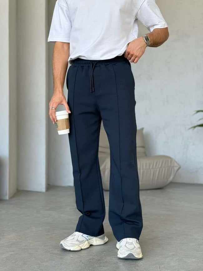 DUBBLE FACE KUMAŞ ÇİMALI JOGGER PANTOLON - Lacivert