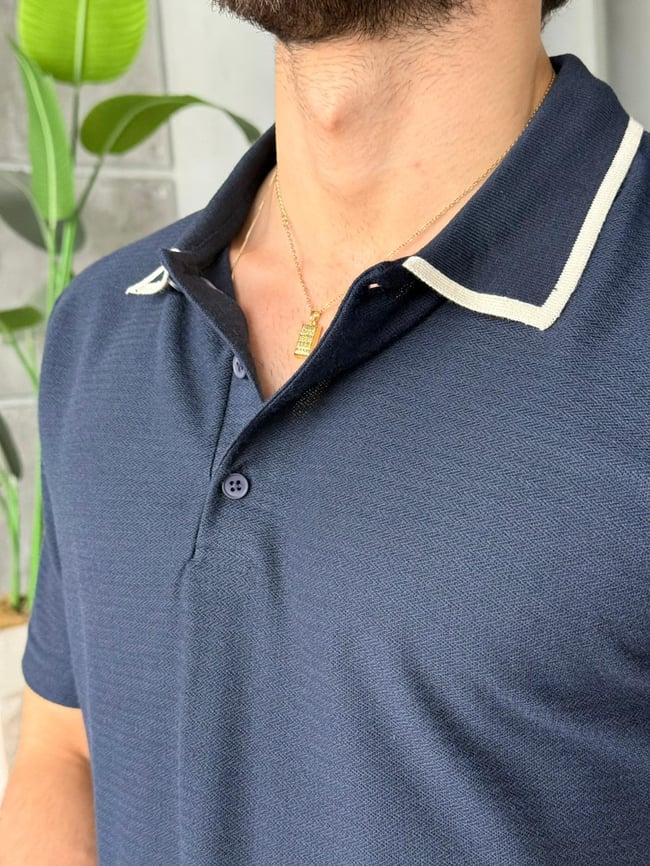 Düğmeli Polo Yaka Triko M - Lacivert