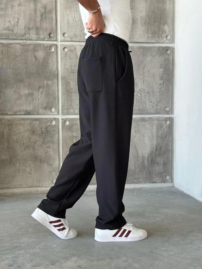 E102 Fitilli Ottoman Kumaş Jogger Siyah K