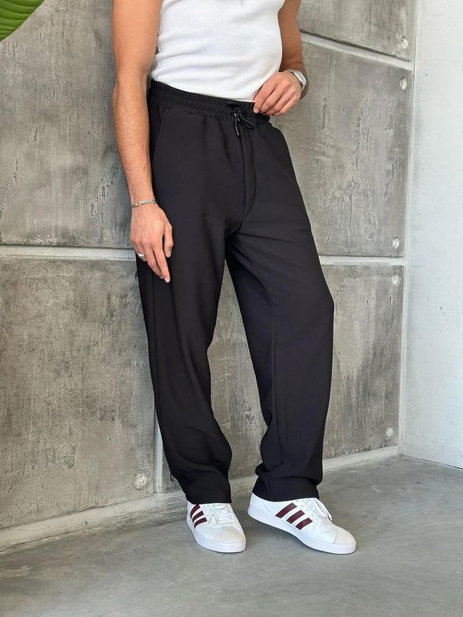 E102 Fitilli Ottoman Kumaş Jogger Siyah K