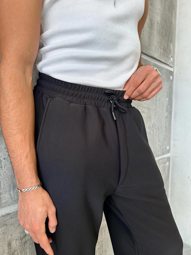 E102 Fitilli Ottoman Kumaş Jogger Siyah K