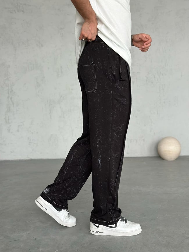 EF1352 Tasarım Yıkamalı Baggy Eşofman Siyah