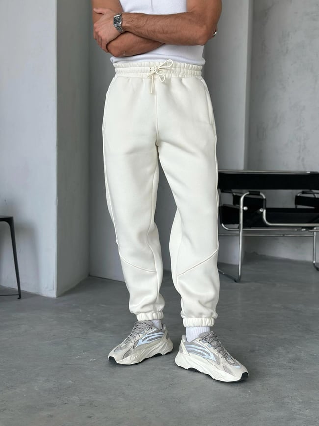 EF800 PAÇASI LASTİKLİ BİYE DETAYLI EŞOFMAN KREM