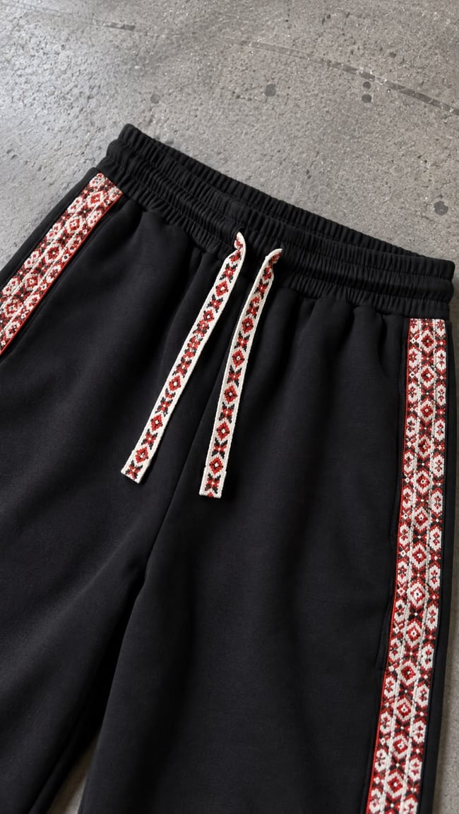 Etnik Desen Şeritli Tasarım Baggy Eşofman Siyah