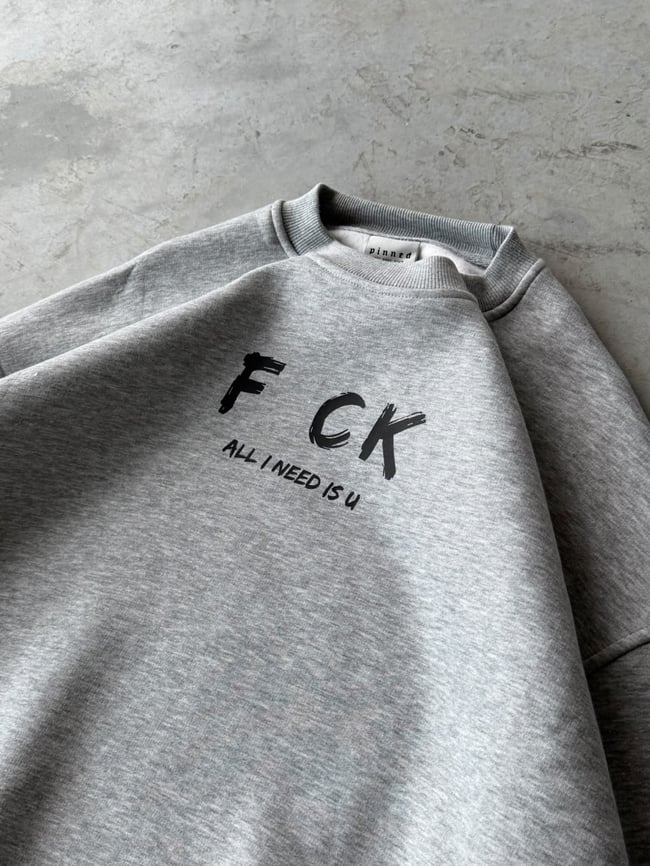 Fck Baskılı Oversize 3 İplik Bisiklet Yaka Sweat Grimelange