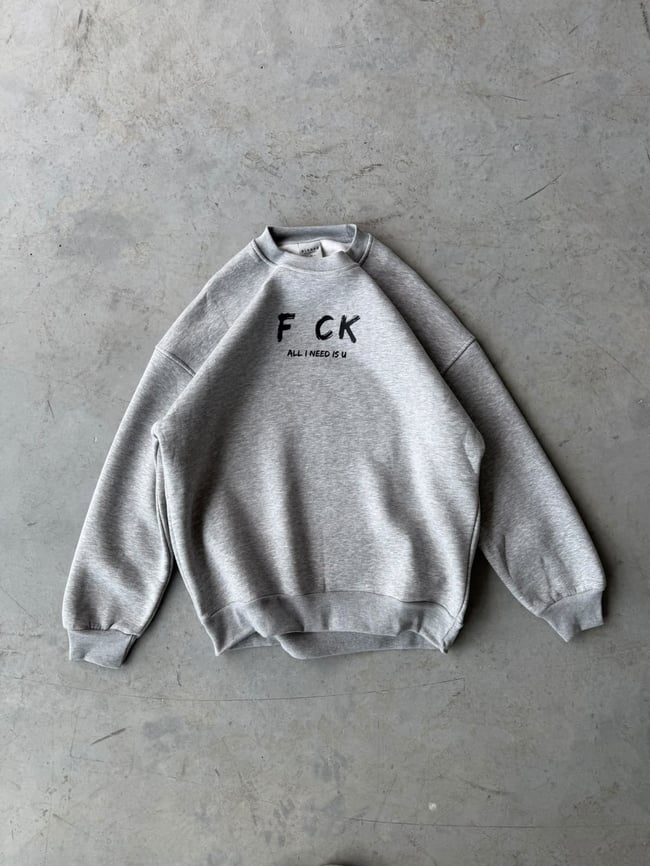 Fck Baskılı Oversize 3 İplik Bisiklet Yaka Sweat Grimelange