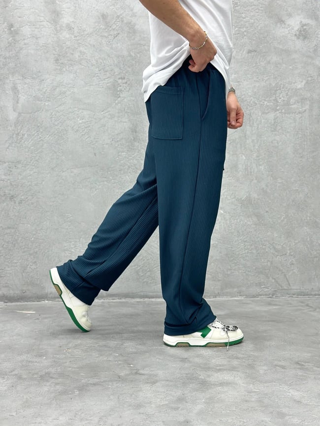 Fitilli Baggy Kumaş Pantolon Petrol Yeşili
