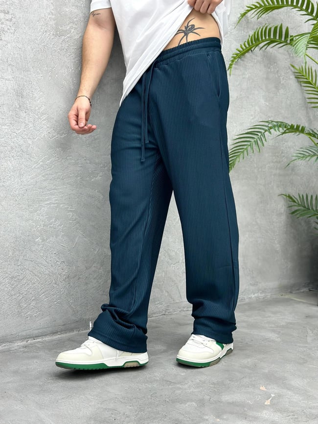 Fitilli Baggy Kumaş Pantolon Petrol Yeşili