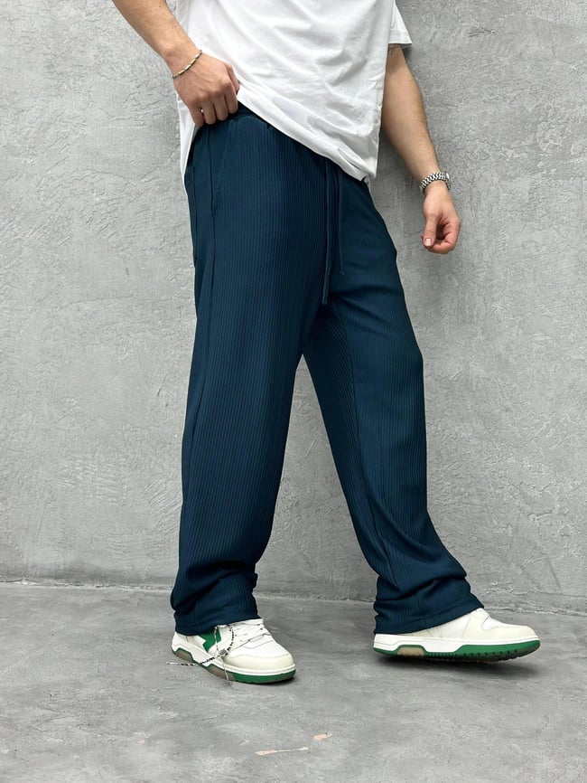 Fitilli Baggy Kumaş Pantolon Petrol Yeşili