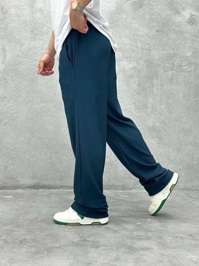 Fitilli Baggy Kumaş Pantolon Petrol Yeşili