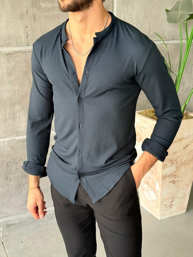Fitilli Hakim Yaka Slimfit Gömlek M - Petrol