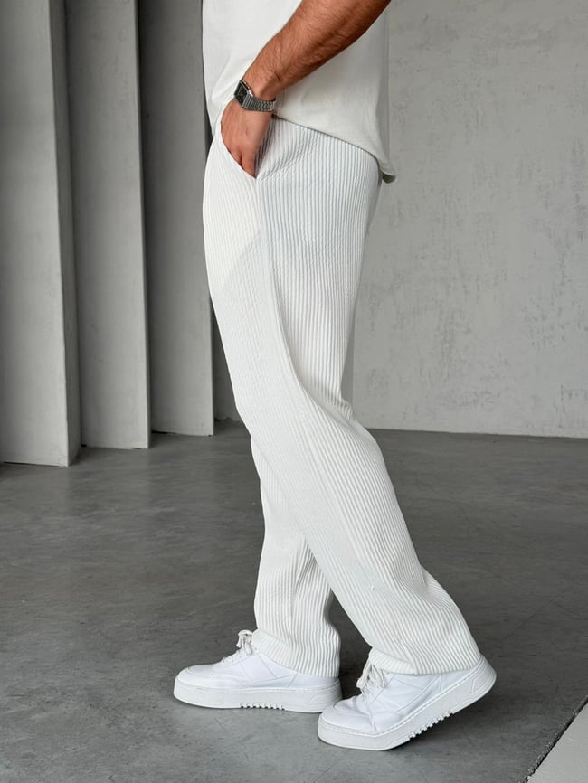 Fitilli Kumaş Jogger Pantolon M - Beyaz