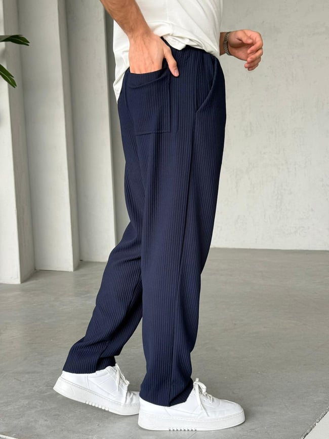 Fitilli Kumaş Jogger Pantolon M - Lacivert