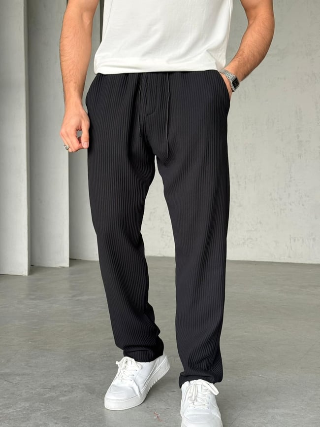 Fitilli Kumaş Jogger Pantolon M - Siyah