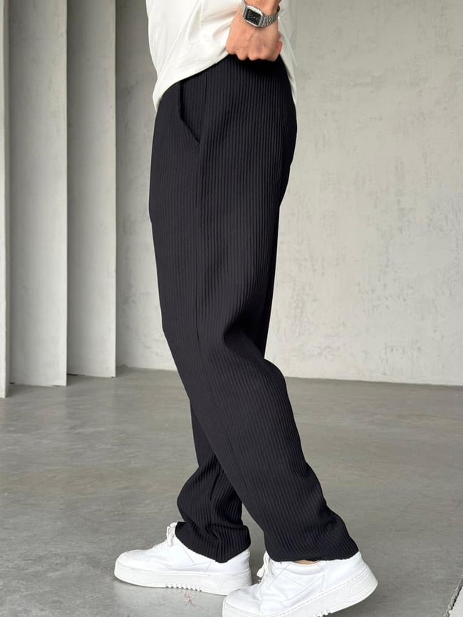 Fitilli Kumaş Jogger Pantolon M - Siyah