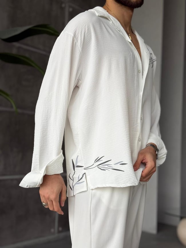 Freedom Nakış Detaylı Oversize Gömlek T - Beyaz