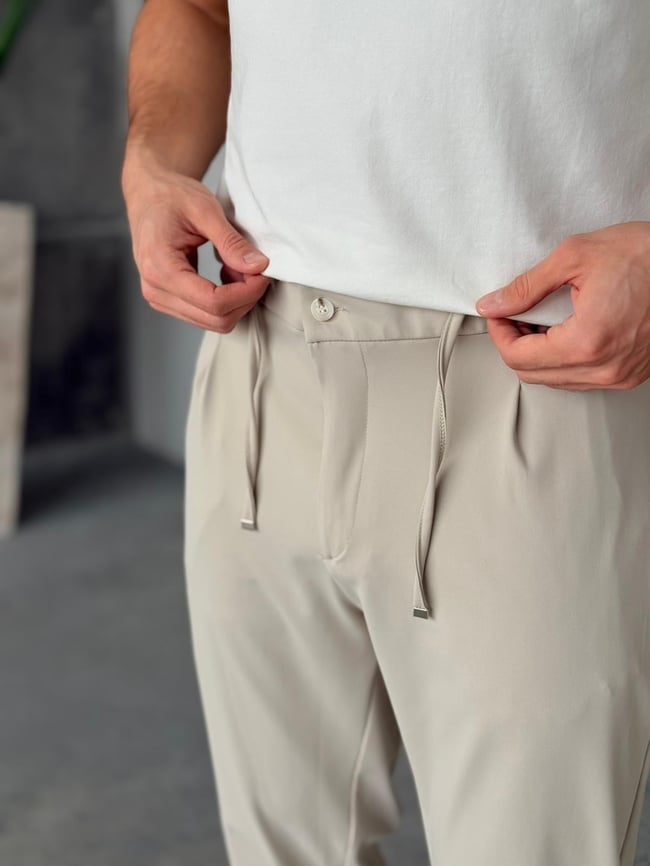 Full Likralı Kumaş Jogger Pantolon - Krem