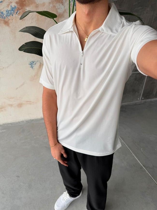 Full Likralı Light Kumaş Polo Yaka M - Beyaz