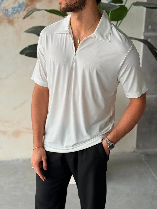 Full Likralı Light Kumaş Polo Yaka M - Beyaz