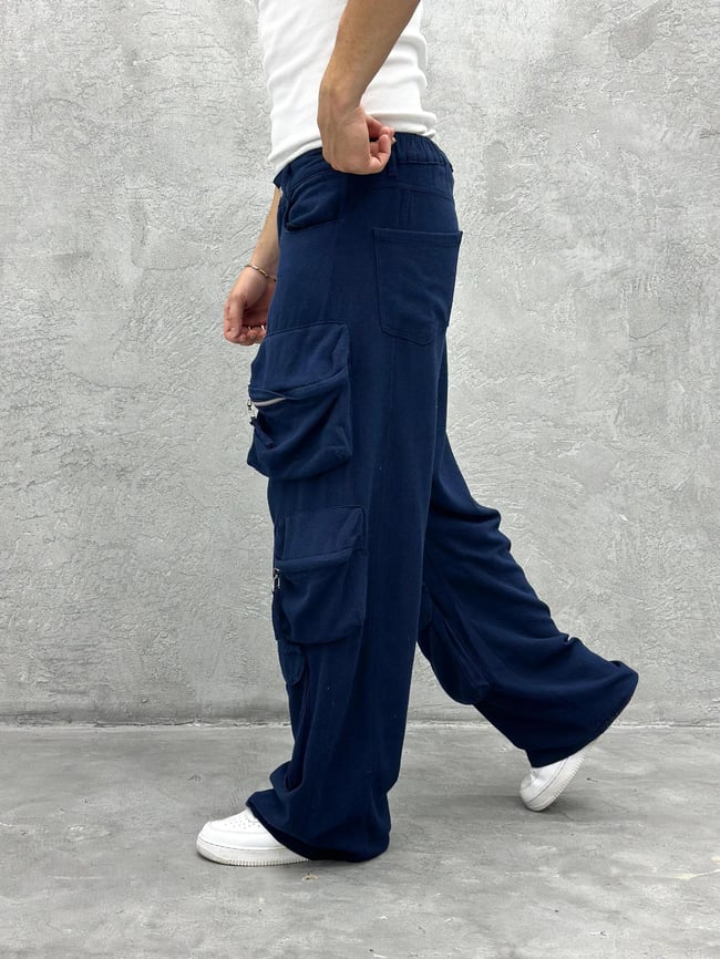 Gabardin Keten Çok Cepli Pantolon Lacivert