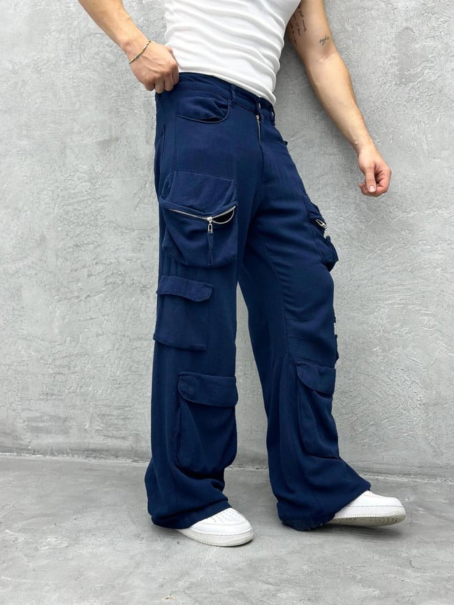Gabardin Keten Çok Cepli Pantolon Lacivert