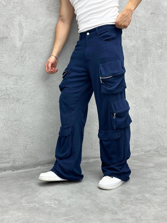 Gabardin Keten Çok Cepli Pantolon Lacivert
