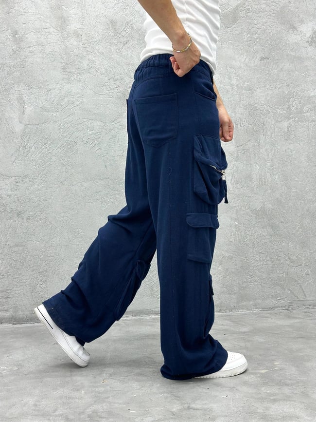 Gabardin Keten Çok Cepli Pantolon Lacivert