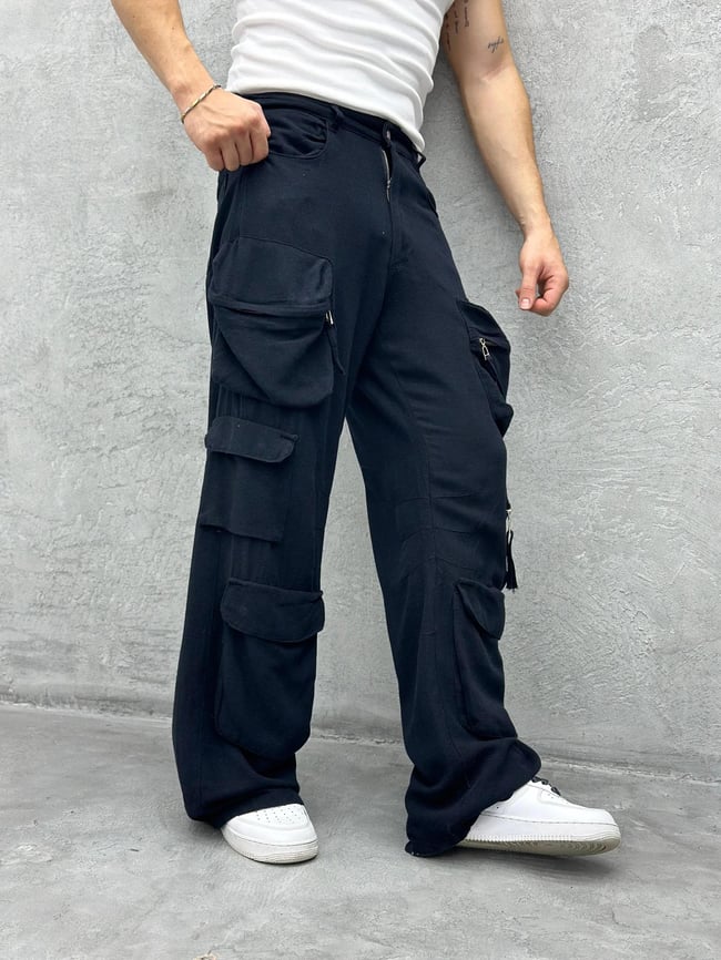 Gabardin Keten Çok Cepli Pantolon Siyah