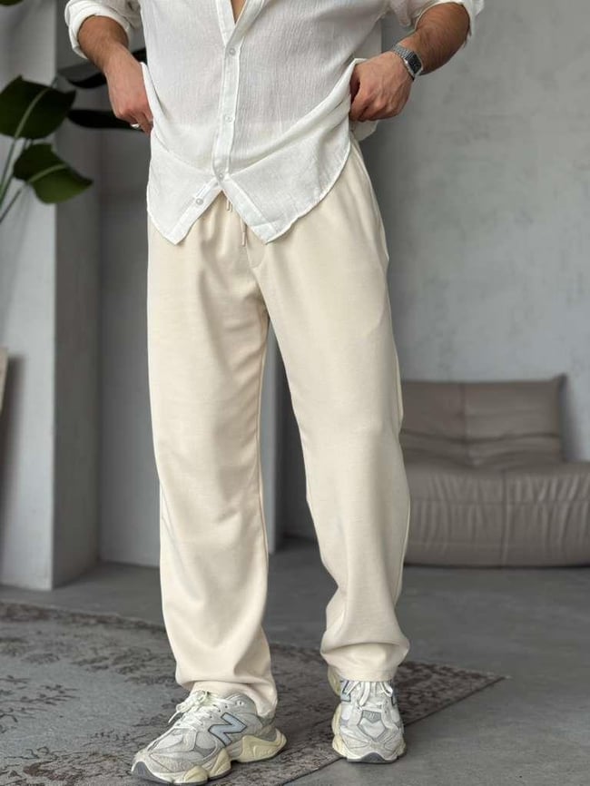 Gabardin Kumaş Jogger Pantolon - Krem