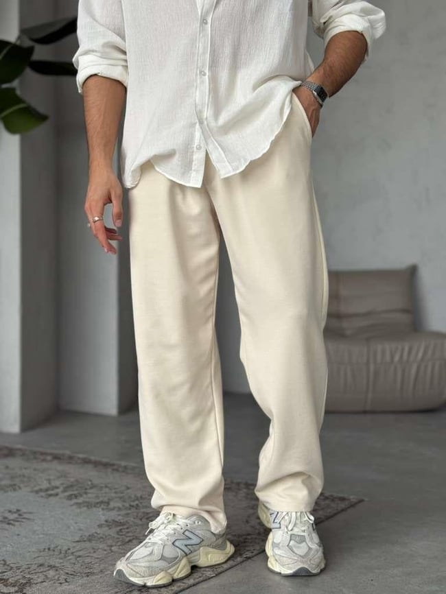 Gabardin Kumaş Jogger Pantolon - Krem