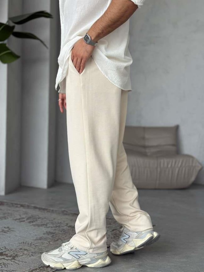 Gabardin Kumaş Jogger Pantolon - Krem