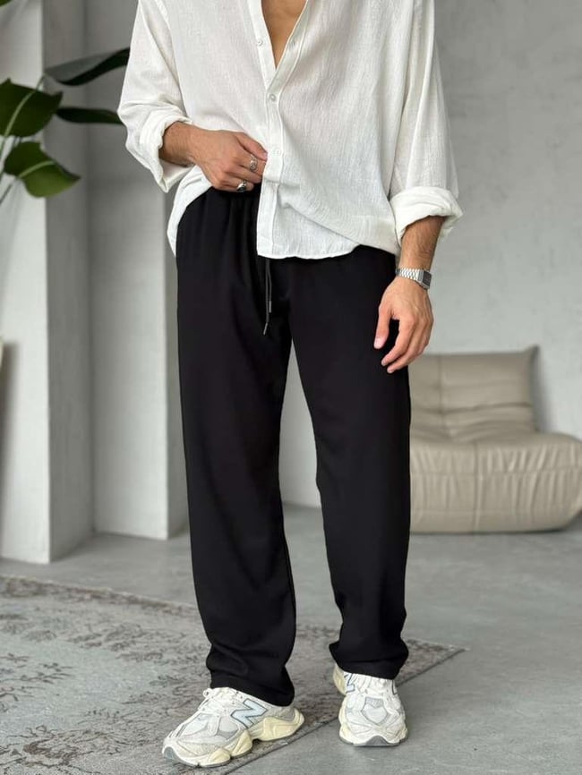 Gabardin Kumaş Jogger Pantolon - Siyah