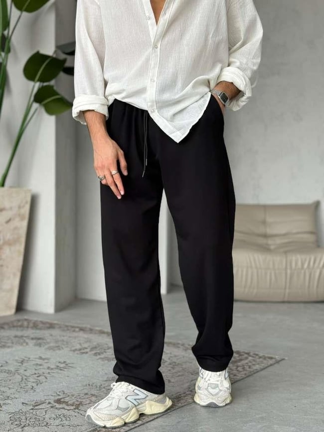Gabardin Kumaş Jogger Pantolon - Siyah
