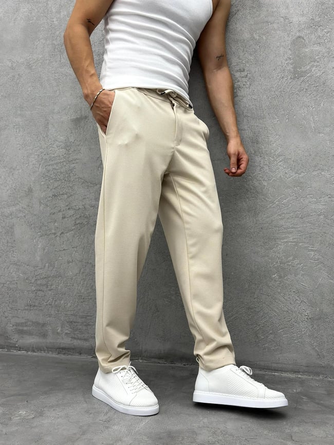 Gabardin Örme Kumaş Pantolon Krem