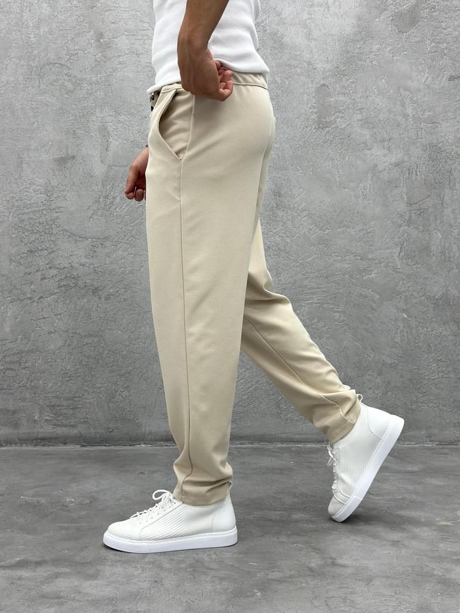 Gabardin Örme Kumaş Pantolon Krem
