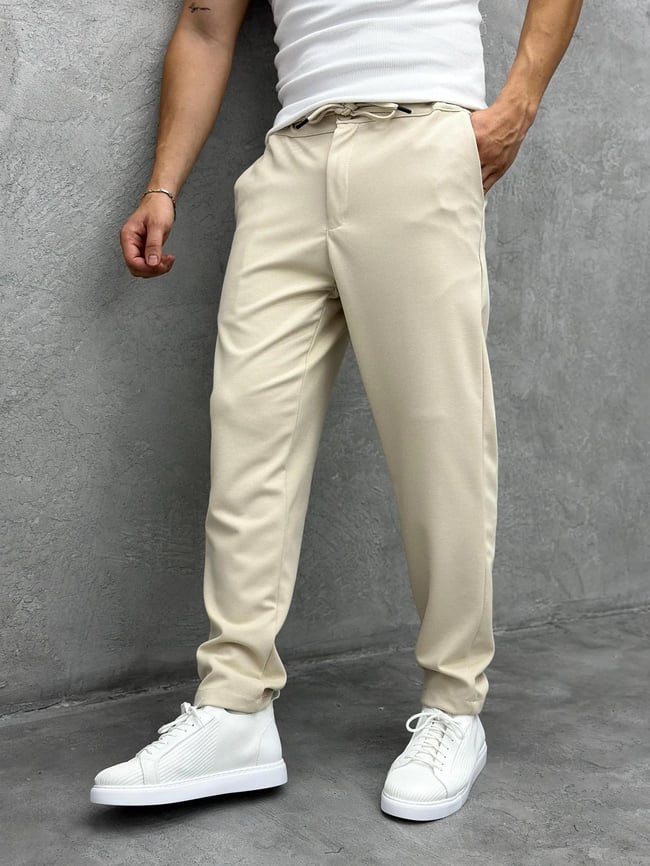 Gabardin Örme Kumaş Pantolon Krem